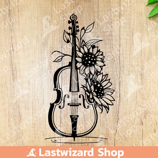 Cello with sunflower svg, String instrument Svg, Classical music Svg, Orchestra T shirt, Western Musical Instruments Wall Decor, Cricut