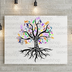 Tous les Svg arbre cancer, sensibilisation au cancer, ruban coloré Svg, arbre de vie Svg, lutte contre le cancer, Dxf, Png, fichiers de coupe - Cricut, Silhouette
