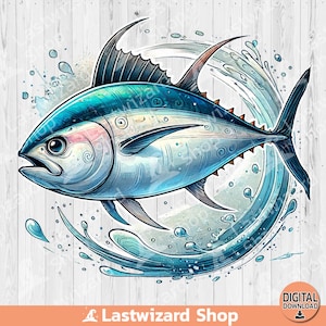 Watercolor Tuna Fish PNG: US Sublimation Design (Digital Download)