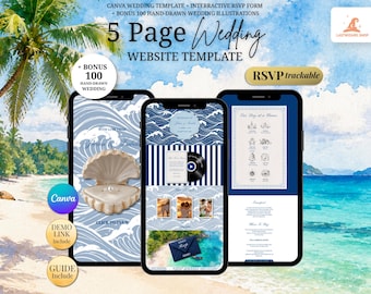 Coastal Bachelorette Wedding Website Template | Canva Wedding Website, RSVP & Live Countdown | Digital Invitation, Elopement Announcement