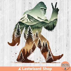 Bigfoot V Finger Forest Scene Png, Yeti Gift Sublimation Design, Shirt For Sasquatch Clipart, Bigfoot Loving, Bigfoot Hunt Digital Download