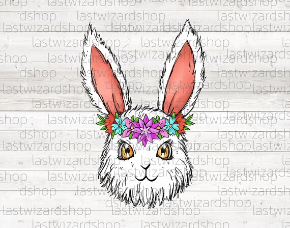 Floral Bunny Png Hand Drawn Design Rabbit With Flower Png | Etsy