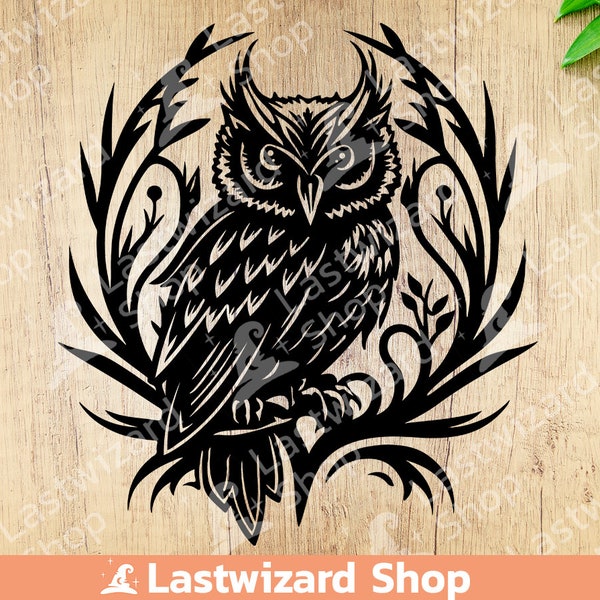 Gothic Owl Svg Png File, Vintage Bohemian Night Bird Svg, Witch Familiar Svg, Pagan, Magic Clip Art, Vinyl Cutter, Tattoo Stencil For Cricut