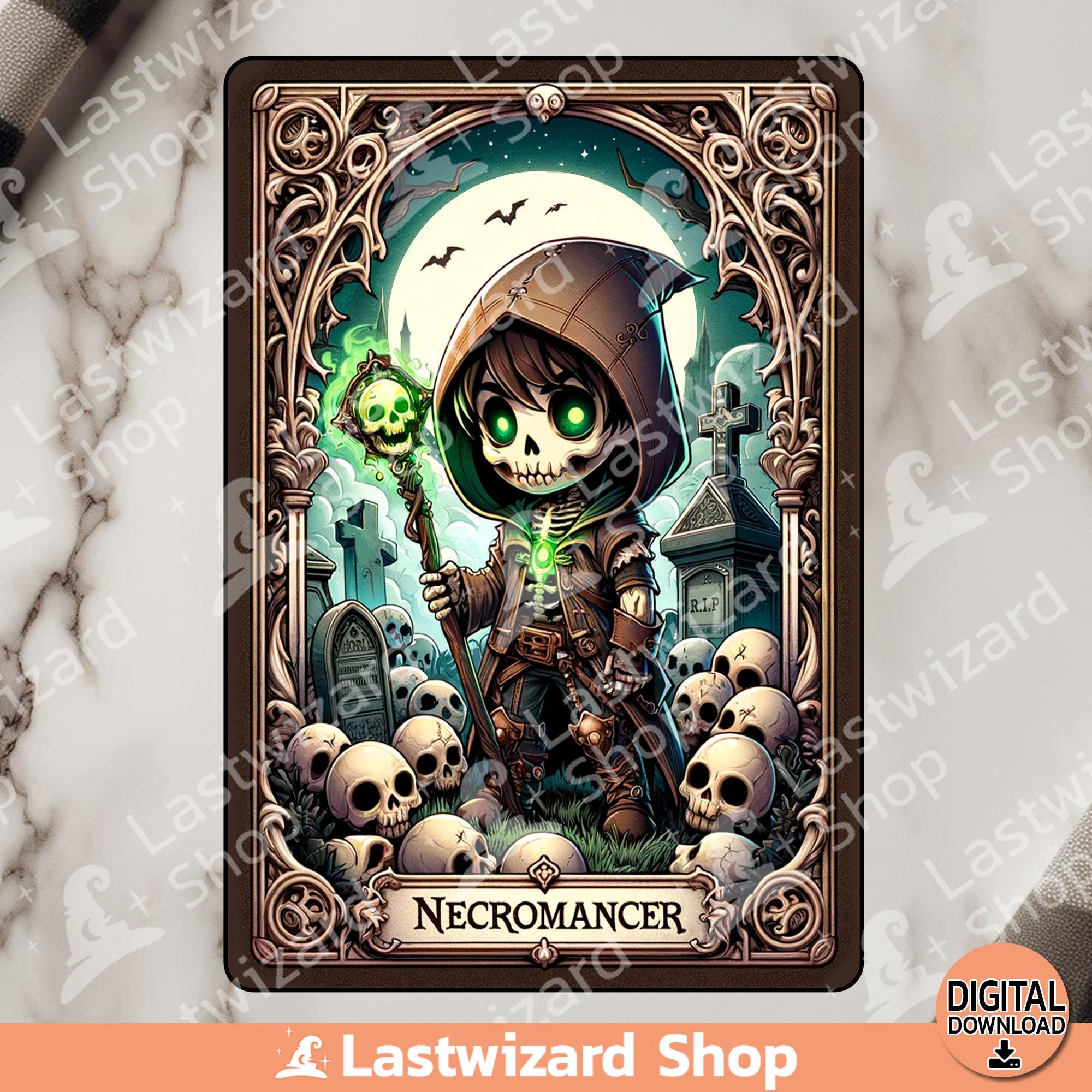 Necromancer Tarot Card PNG, Undead Sublimation Design, Role Playing Game, Ultimate Fantasy Game PNG, Character Classes, Games Night