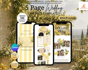 Butter Yellow Wedding Website Template | Lemon Garden Editable Canva Wedding Website with RSVP | Mobile-Friendly, No Experience Needed