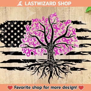 Breast Cancer Tree With Usa Flag Svg, Cancer Awareness Svg, Pink Ribbon ...