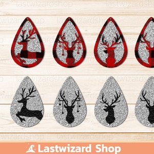 Christmas Deer Earring Svg, Antler Layered Hunting Earring, Faux Leather Earrings, Earring Template, Cutting Files For Cricut, Silhouette