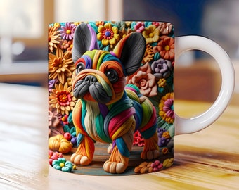 3D Colorful Bulldog Mug Wrap 11oz & 15oz Mug Wrap Template, Bulldog Mama Mug Sublimation Design Digital Download, Dog Owners, Dog Mama