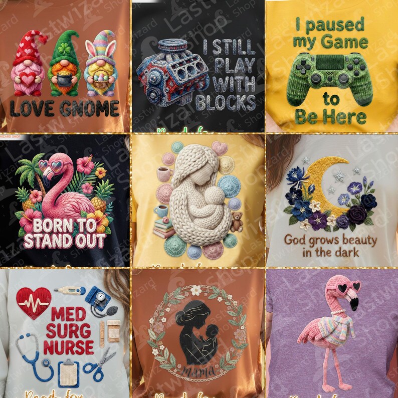 25 Set Faux Embroidery Sublimation Bundle PNG, 3D Puff Texture Designs ...