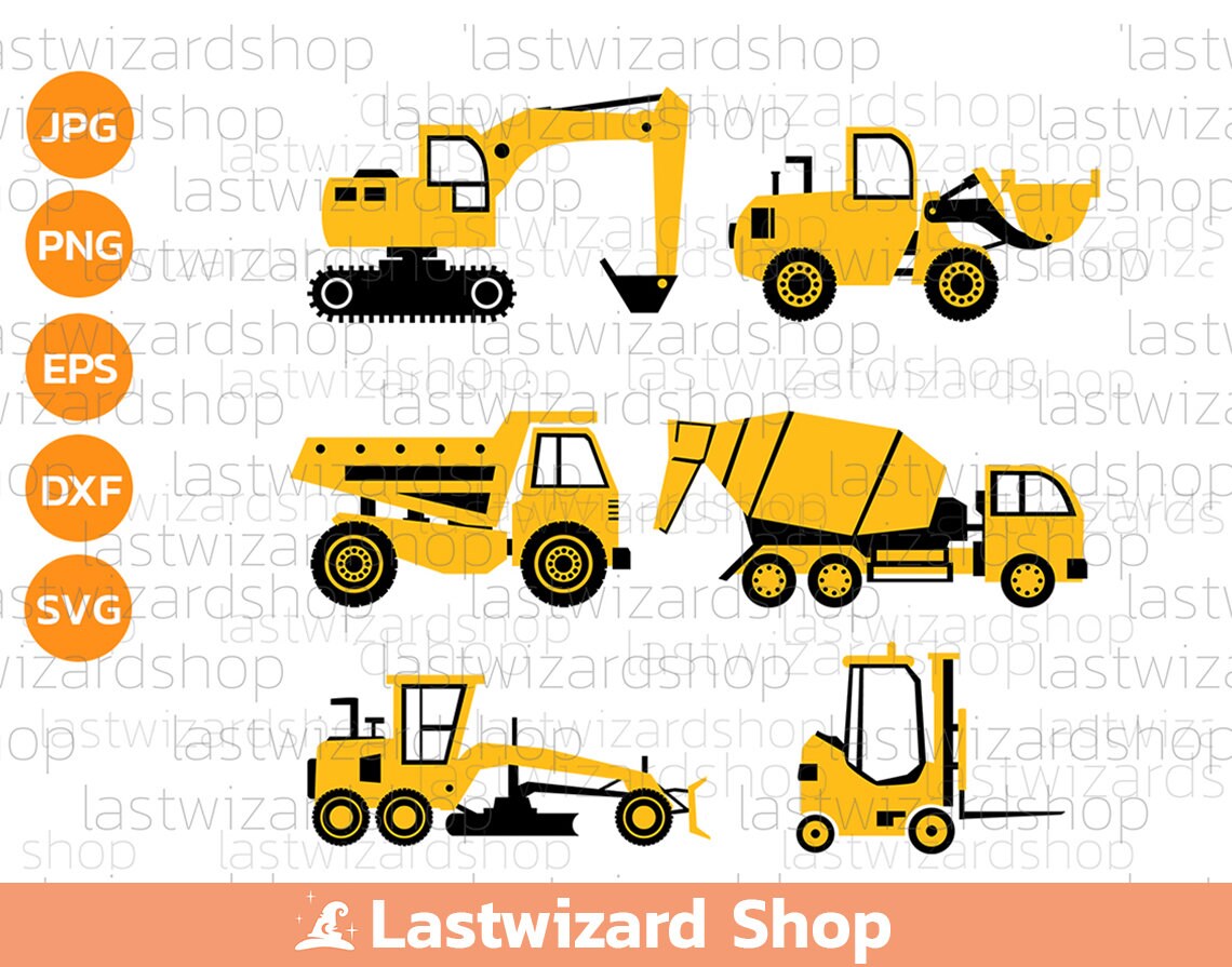 Construction Truck Svg, Excavator Svg, Truck Svg, Bulldozer Svg, Kids Svg, Tractor Svg, Png, Eps, Cricut, Gift for Teen Boy, Boy Nursery