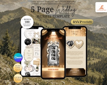 Ivory Photo Booth Wedding Website Template | Old Hollywood Canva Wedding Website, RSVP & Live Countdown | Digital Invitation, Save the Date