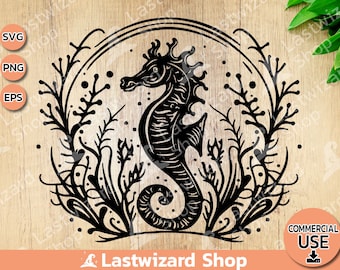 Seahorse with Coral SVG for Coastal Nursery Decor, Ocean Life Laser Cut File, Marine Animal PNG for Sublimation, Nautical Wall Art Design
