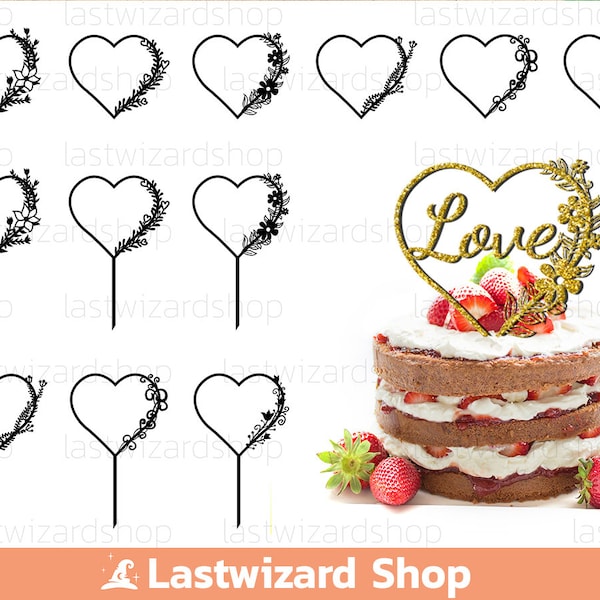 Heart Frame Cake Topper Svg Bundle, Valentines Frame Svg, Floral Wreaths Svg, wedding frame, Dxf, Png, Eps, Cutting Files Cricut, Silhouette