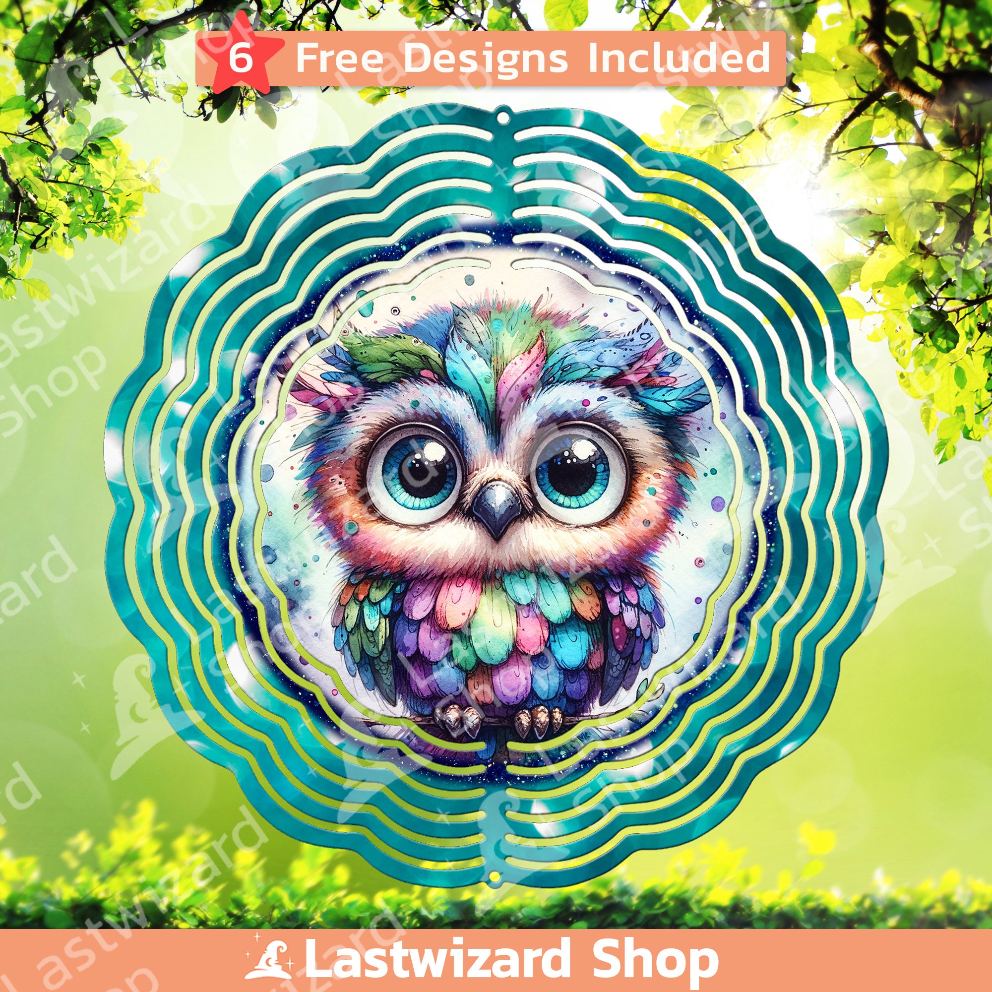 Quirky Owl Wind Spinner Sublimation Design (Digital Download)
