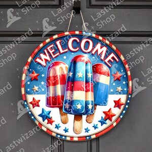 Red White and Blue Firecracker Popsicle Watercolor Digital Art for Patriotic Front Door Decor.