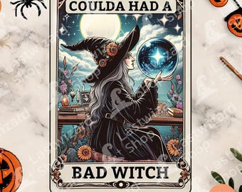 Heksen tarotkaart PNG, Slechte heks Halloween sublimatieontwerp, Maanheks clipart, Gotische griezelige seizoen digitale download, Transparante PNG