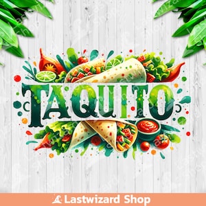 Taquito PNG, Diseño de sublimación de restaurante mexicano, Clipart de comida rápida del oeste de México, PNG a juego, Cinco de Mayo PNG, Descarga digital