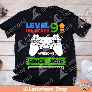 Geburtstagsjunge Gamer Level 9 SVG, Level 9 Unlocked SVG, 9 Jahre alt, 9.Geburtstagskind, Videospiele, Png, Eps, Plotterdatei Cricut, Silhouette