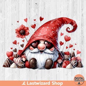Valentine Gnome With Chocolate PNG, Chocolate Lover Sublimation Design, Funny Valentines Day Shirts, Funny Cute Couple, Chocolate Heart Png