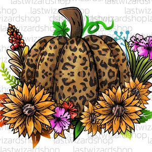 花柄のヒョウ柄カボチャ PNG、チーターヒョウ PNG、花 PNG、昇華デザイン、タンブラーグラフィック、感謝祭のギフト、秋、秋