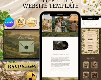 Wedding Website Template Countryside For Rustic Barn Farm Wedding Couples | Paperless Wedding Invitation Canva For Outdoor And Garden Event