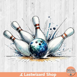 Bowling Png, Bowling Shirt Sublimation Design, Watercolor Bowling Ball Clipart, Bowling Pin Png, Bowling Team Png, Digital Download