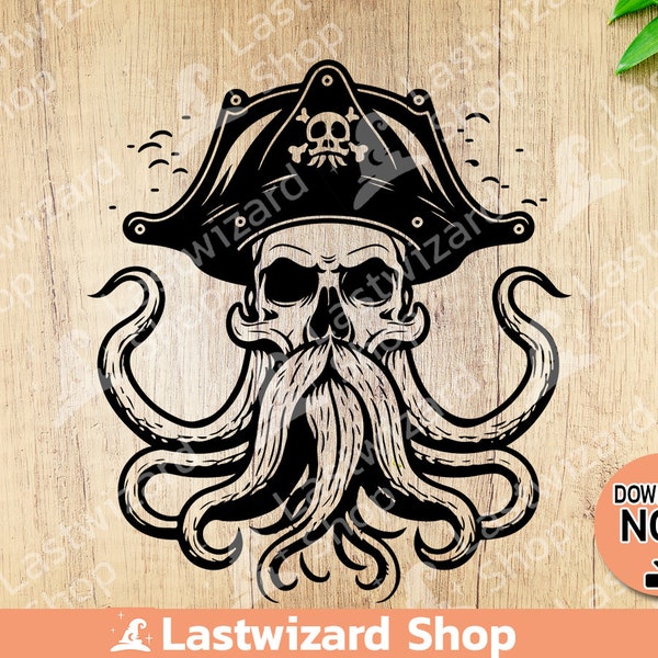 Pirate Octopus Skull svg, Pirate Svg, Kraken svg Skull Svg, Anchor Svg, ocean svg, Tattoo, Vinyl Cutter, Cricut, silhouette, png sublimation