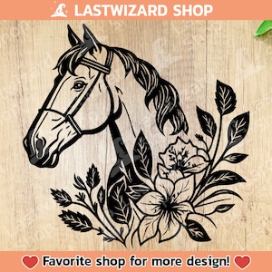 Horse Head With Flower Svg Png Dxf Eps, Floral Horse Clip Art, Mare Svg, Jockey Svg, Horseback Riding Outline Svg For Cricut, Silhouette