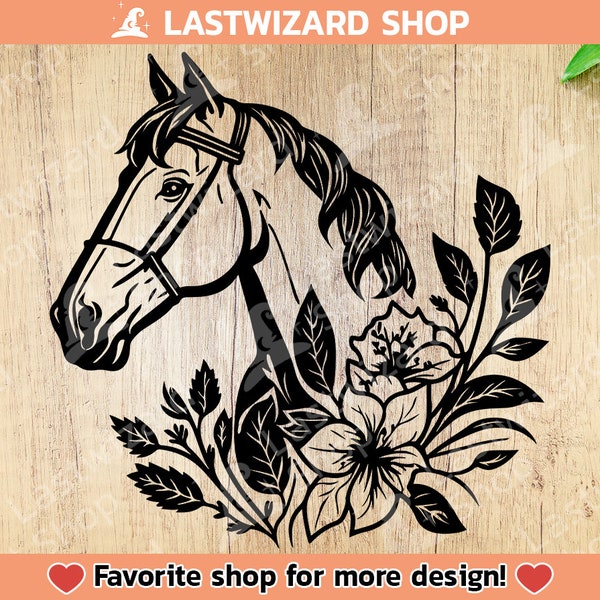 Horse Head With Flower Svg Png Dxf Eps, Floral Horse Clip Art, Mare Svg, Jockey Svg, Horseback Riding Outline Svg For Cricut, Silhouette