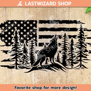 Wolf im Wald mit USA Flagge SVG, Vollmond, Wildtier Amerikanische Flagge, Merica SVG, Lone Wolf SVG, Cricut, Png, Night Wildlife Watcher Geschenk