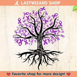 Sensibilisation à la maladie d&#39;Alzheimer, Svg arbre fatigue cancer, Perte de la maladie d&#39;Alzheimer, fatigue cancéreuse Svg, Svg ruban lavande, Dxf, Png, Eps, Cricut