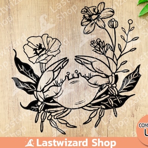 Floral Crab SVG PNG File, Crustacean Svg, Seafood Svg, Crab with flower for T shirt, Wall Decor, Cricut, Gift for Crab Lovers, Ocean Lovers