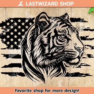 Tijger met Amerikaanse vlag Svg, tijger hoofd Amerikaanse vlag Svg, Safari Svg, Bengalen Svg, Verenigde Staten Svg, T-shirt, Cricut, png, cadeau voor tijgerliefhebber