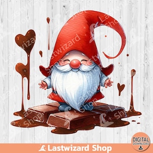 Gnome On Melting Chocolate PNG, Chocolate Lover Sublimation Design, Funny Valentines Day Shirts, Funny Cute Couple, Chocolate Heart Png