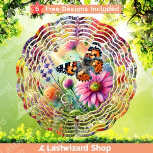 Butterfly with Flower Wind Spinner Png, Spring Butterflies Door Hanger Sublimation Template Png, Windspinner Design, Garden Decoration