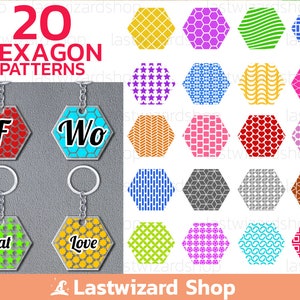 20 Hexagon Pattern Svg, Keychain Patterns Svg, Key Fob Svg, Keyring Patterns Svg, Keychain Patterns Svg, Cut Files For Cricut, Silhouette
