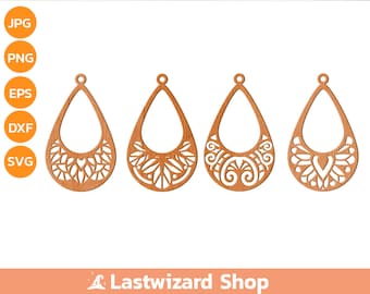 Mandala Earrings Svg, Faux Leather Earrings, Teardrop Earring Template Svg, Wood Earring Dxf, Png, Cut Files, Cricut, Silhouette, Laser Cut
