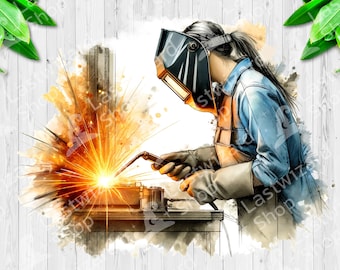 Welder Woman PNG, American Flag Female Welder Sublimation, Patriotic Tradeswoman Gift, Blue Collar Girl Power Digital Download for Shirts