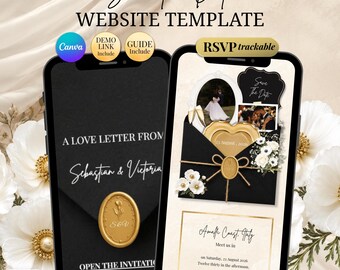 E Invite Save The Date Wedding Canva Website Template Invitation | Save The Date Invitation Black And White | Mobile Friendly Invitation