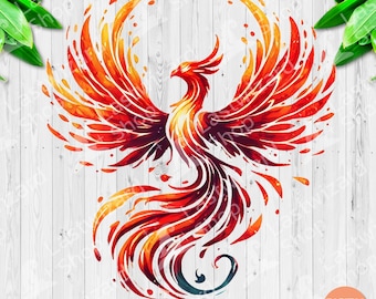 Watercolor Phoenix PNG Fire Bird Sublimation, Mythical Rebirth Design, Vibrant Fantasy Clipart, Spiritual Phoenix Rising Digital Art Print