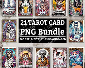 Paquete PNG de cartas del Tarot de gato: Clipart de felino brujo (descarga digital, 4500x4500 px)