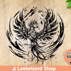 Phoenix mythologische wedergeboorte Svg, vogel Svg, vuur Svg, stijgende Svg, tatoeage, Cricut, silhouet, png-sublimatie, cadeau voor liefhebber van mythologie