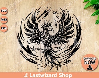 Phoenix Mythological rebirth Svg, Bird Svg, Fire Svg, Rising Svg, Tattoo, Cricut, silhouette, png sublimation, Gift for Mythology Lover