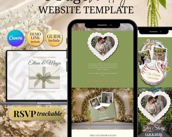 Wedding Invitation Canva Sage Green And Ivory For Garden / Glasshouse Wedding Couples | Editable Wedding Invite RSVP For Guest Management