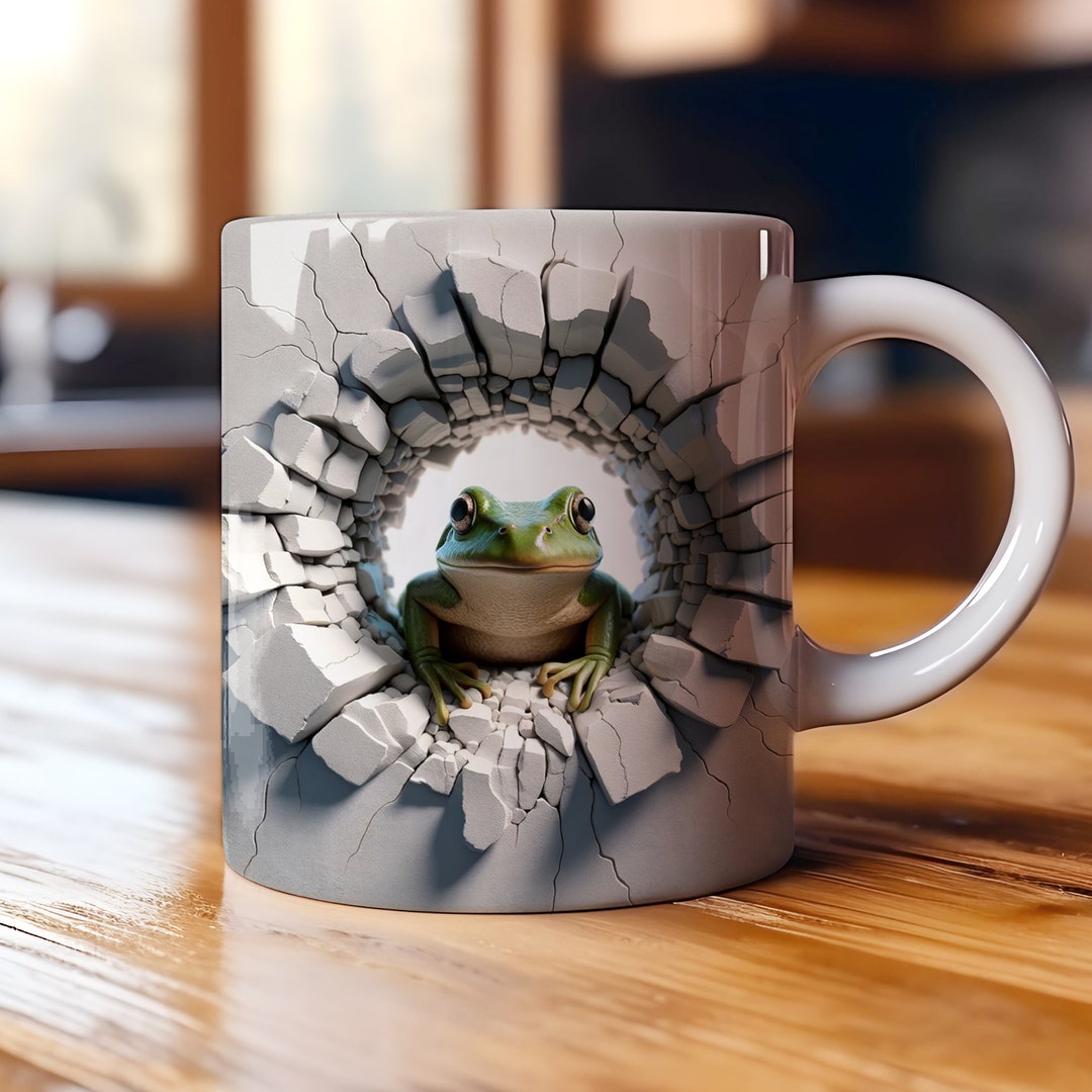 3D Frog Hole Wall Cracked Mug Wrap 11oz & 15oz Mug Wrap Template ...
