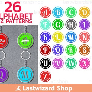 Alphabet Monogram Keychain Svg, Round Pattern Svg, Keychain Patterns Svg,Frame Monogram Key Fob Svg, Tag, Cutting Files Cricut, Silhouette