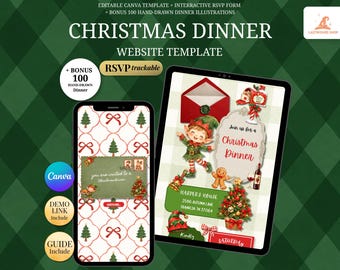 Elf Christmas Invitation Red And Green Theme | Christmas Dinner Invitation Website Wit RSVP | Editable Canva Paperless Design