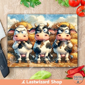 Mucche pazze in fattoria PNG - Disegno di sublimazione di mucca divertente, Clipart di animali da fattoria per tagliere, decorazioni per la cucina