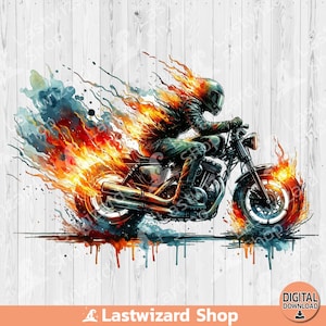 Aquarelle de gangs de motards PNG : Clipart moto de feu (téléchargement numérique)