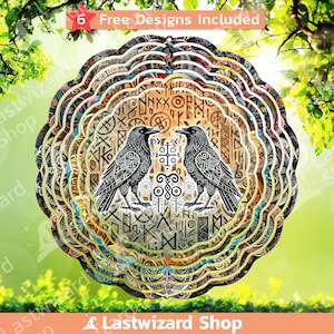 Zwei Raben Viking Windspiel Png, Valhalla Odin Türhänger Sublimationsvorlage Png, Raben Keltisches Windspiel Design, Gartendekoration